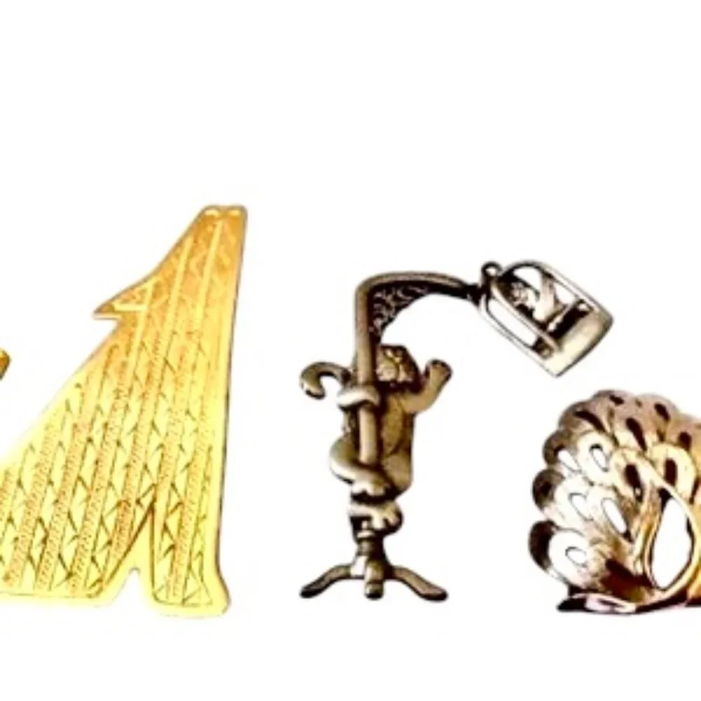 JJ Vintage Brooches Howling Coyote + Cat & Bird Cage + Silvertone 3 pins